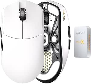 Lamzu Maya X Wireless Gaming Mouse, Ultra Lightweight 47g, Optical Switch, Maximum 30000 DPI, Symmetrical, MCU Nordic 52840, Dust-Proof Encoder, PAW3950 Sensor(Larger Maya) (White)