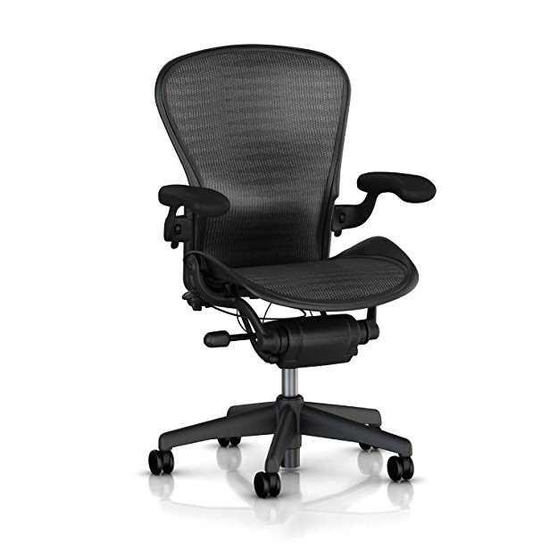 Herman Miller Classic Aeron Task Chair: Tilt Limiter w/Seat Angle Adj - PostureFit Support - Fully Adj Vinyl Arms - Standard Carpet Casters