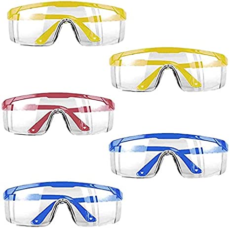 5 PACK Protective Goggles Safety Glasses with Clear Anti Fog Scratch Resistant Wrap-Around Lenses Protective Eyewear For men & Women Mixed Color