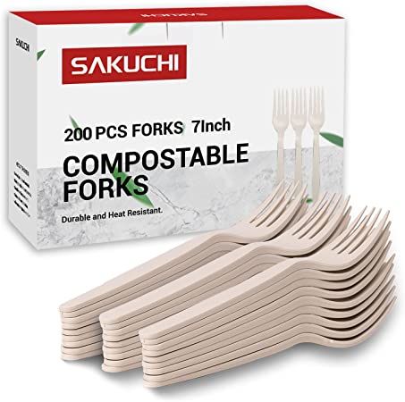 200PCS Environmental Plastic Forks,Compostable Fork Disposable Utensils Heavy Duty for Party Supply Dating Outdoor Activities