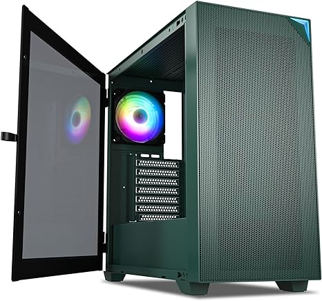 VETROO AL800 Full Tower PC Computer Case w/Door Opening Design Tempered Glass, E-ATX/ATX Support, Built-in ARGB LED Strip in Front Mesh Panel, Type-C Ready, Support for 40 Series GPUs -Army Green