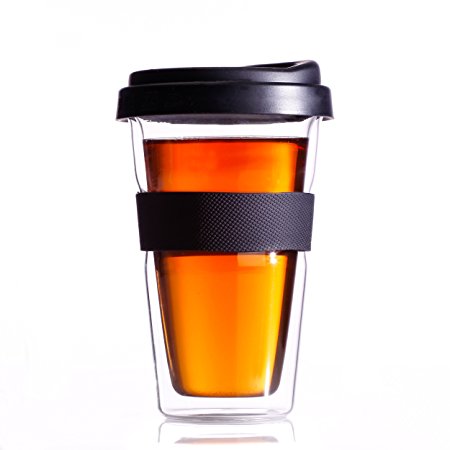 Huswell Insulated Double Wall Glass Coffee Travel Tumbler, 10 oz.
