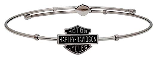 Harley-Davidson Women's Bangle, Bar & Shield Emblem Bracelet, Silver HSB0088