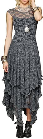 R.Vivimos Womens Sleeveless Backless Asymmetrical Layered Lace Long Dress with Slip Two Pieces