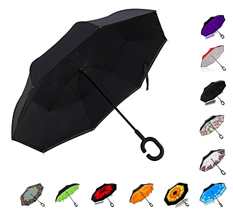 Inverted Umbrella, Best Windproof Umbrella, Cars Reverse Umbrella, Beautiful Rain Umbrella with UV Protection, Upside Down Umbrella With C-Shaped Handle and Carrying Bag