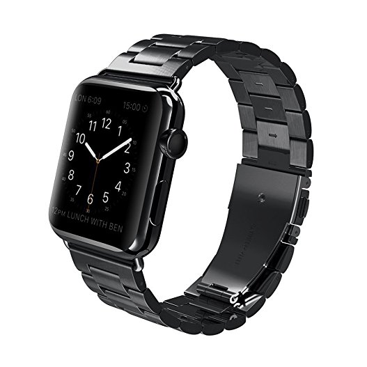 For Apple Watch Band,CHEEDAY Solid Stainless Steel Metal iWatch band, Unique Polishing Process Business Replacement For Apple Watch 42mm Series 1,Series 2,Series 3 (Black)