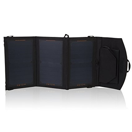 Ivation Portable Foldable Solar Charging Panel, IPX4 - High-Efficiency Up to 400% More Powerful UV-Protected Mobile Device Storage Pocket