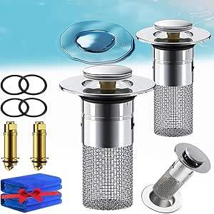 Muent Stainless Steel Floor Drain Filter, Ailsion Drain Filter, Universal Bathroom Sink Stopper with Hair Catcher, Stainless Steel Drain Stopper Bathroom Sink, Replacement Sink Stopper Bathroom (1)