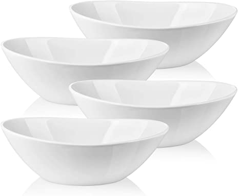 Lifver 1.1-quart/36-oz Porcelain Serving Bowls for Salad/Side Dishes/Soup/Dessert, Set of 4, White