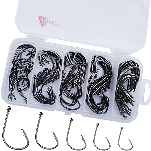 Drasry Fishing Hooks Set High Carbon Steel Fish Hook Suitable for Freshwater and Saltwater 100 Pcs 1# to 4/0