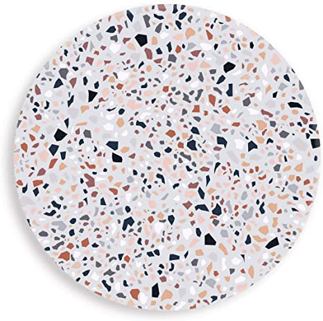 Terrazzo Light L Pattern - Absorbent Stone Coasters for Drinks 4 inch Set of 4 - Large Modern Round Natural Ceramic Water Absorb Spill Coaster with Non-slip Cork Backing for Mugs and Cups