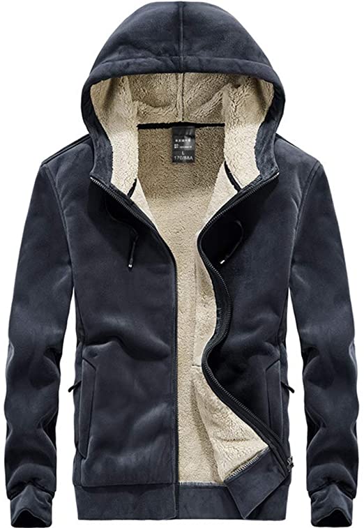 FAXIKIO Men's Hooded Full Zip Jacket Winter Thick Warm Fleece Outwear Coats Casual Plus Size Hoodie Sweatshirt Pullover