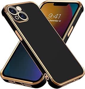 BENTOBEN iPhone 13 Case, Phone Case iPhone 13 6.1, Slim Luxury Gold Design Shockproof Protective Soft TPU Bumper Drop Protection Cute Case for Girls Women Boys Men iPhone 13 Cover, Black/Gold