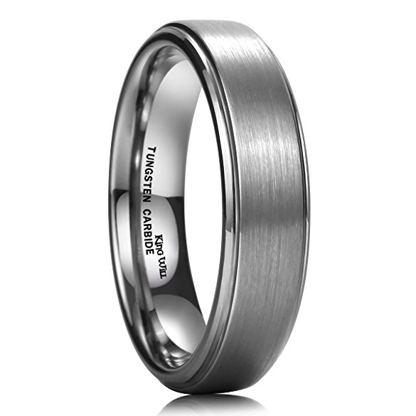 King Will Unisex 6mm Tungsten Carbide Wedding Band Ring Brushed Center Polished Comfort Fit