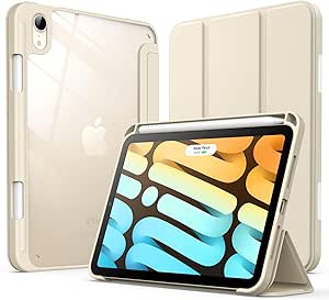 JETech Case for iPad Mini (A17 Pro, 2024 Model, 7th Generation) / Mini 6 (2021 Model, 6th Generation) with Pencil Holder, Clear Back Shell Slim Stand Tablet Cover, Auto Wake/Sleep (Starlight)