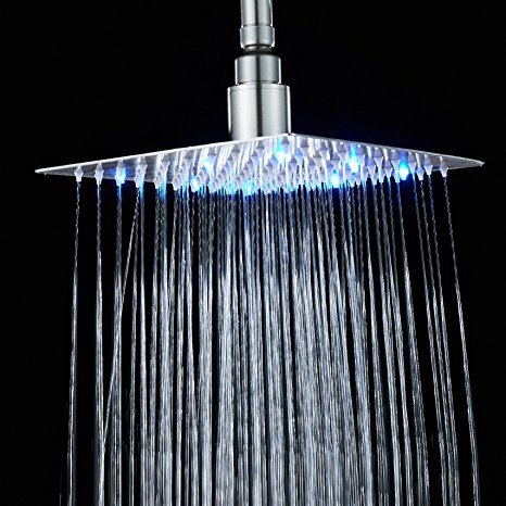 Rozin Bathroom LED Light 8-inch Rainfall Shower Head Ultrathin Overhead Spray Brushed Nickel