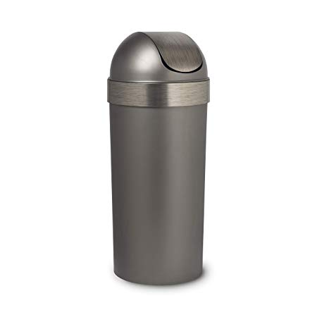 Umbra Venti 16-Gallon Swing Top Kitchen Trash Large, 35-inch Tall Garbage Can for Indoor, Outdoor or Commercial Use, Pewter