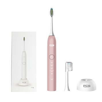 PCS Professional Sonic Electric Toothbrush Wireless Rechargeable Battery 5 Brushing Mode Last for 30 Days with Replacement Heads (Pink)