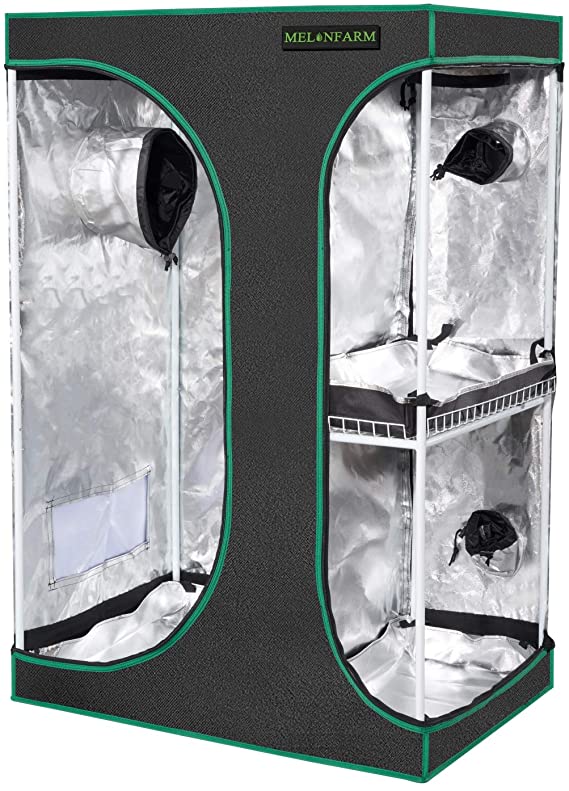 MELONFARM 2-in-1 36"x24"x53" Reflective 600D Mylar Hydroponic Grow Tent with Easy View Window, Floor Tray & Tool Bag for Lodge Propagation and Indoor Hydroponic Indoor Plant Growing System