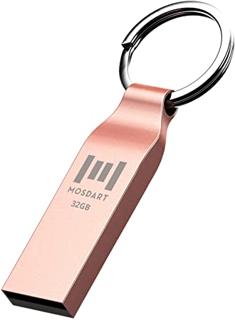 32GB Waterproof USB 2.0 Flash Drive Metal Thumb Drive with Keychain 32 GB Compact Jump Drive 32G Memory Stick for Storage and Backup by mosdart，Rose Gold