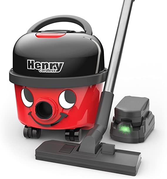 Numatic HVB160 Cordless Henry Cylinder Vacuum Cleaner with 2 x 36 V Batteries for Longer Run Time, 9 Litre, Red/Black