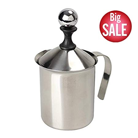 Milk Frother, HomeGoal Stainless Steel Manual Milk Foamer, Handheld Coffee Milk Frothing Pitchers,Manual Operated Milk Foam Maker For Cappuccino Coffee Latte Hot Chocolate(14-Ounce/400ml)