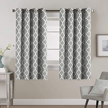 Window Treatment Panels Ultra Soft Printed Room Darkening Blackout Curtain Panels with Antique Grommet Top Kids Curtains for Bedroom, Moroccan Tile Quatrefoil Dove, 2 Panels, 52 by 63 Inch