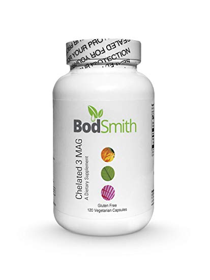 BodSmith Chelated 3 MAG - 300mg of Magnesium Taurate, Glycinate, and Malate for Optimal Relaxation, Stress and Anxiety Relief, and Improved Sleep. Professional Grade Supplement 120 Capsules.