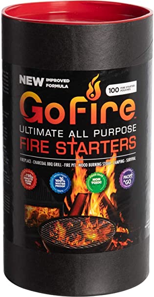 GoFire Fire Starters, Waterproof, Non Toxic, Packable Fire Starter! Perfect for Wood Stove. Firestarters for Wood Burning. Superior to Fat Wood! 100 Pack