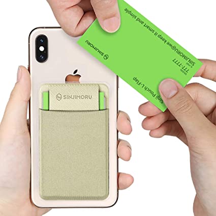 Sinjimoru Business Card Holder for Back of Phone, Reusable iPhone Stick on Wallet, Credit Card Holder for Smartphone. Sinji Pouch L-Flap, Beige