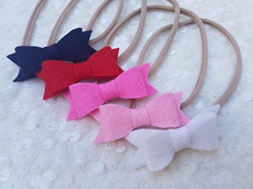 Baby Mini Bow Nylon Headbands Navy and Pink Color Pallet Collection
