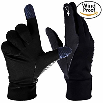 Touch Screen Gloves, Ozero Tech Glove - Windproof and Water Resistant - Light Weight Thin - for Running, Cycling, Riding, Outdoor Sports in Winter - for Women and Men - Black (S,M,L,XL)