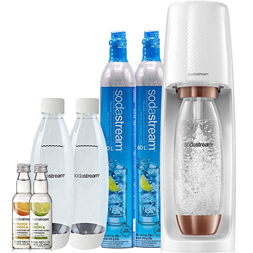 SodaStream Fizzi Sparkling Water Maker Bundle (Rose Gold), with CO2, BPA free Bottles, and 0 Calorie Fruit Drops Flavors