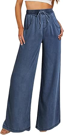 Sidefeel Women's High Waisted Wide Leg Jeans 2024 Summer Drawstring Denim Pants