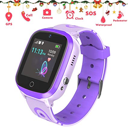 GPS Kids Smart Watch Phone – GPS   WiFi  LBS Tracker Smartwatch with Pedometer SOS Calling Voice Chat Alarm Clock Camera Game Touch Screen Gifts for Boys Girls (Purple)
