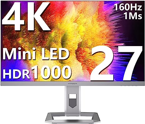 INNOCN 27" Mini LED 4K 160Hz Gaming Monitor UHD 3840 x 2160p 1ms IPS HDR1000 HDMI 2.1 Computer Monitor, 99% DCI-P3, USB Type-C Connectivity, Pivot Sensor, Height Adjustable Stand - 27M2V