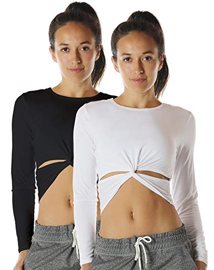 icyzone Long Sleeve Yoga Tops for Women - Workout Gym Running Exercise T Shirts