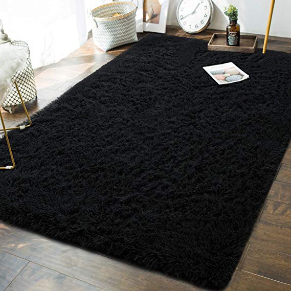 Soft Fluffy Bedroom Area Rugs - 5 x 8 Feet Indoor Modern Shaggy Plush Rug for Boys Kids Living Room Home Decor Luxury Large Accent Floor Carpet by AND BEYOND INC, Black