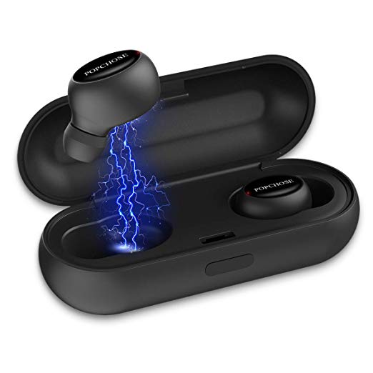 Wireless Earbuds, POPCHOSE Bluetooth V5.0 Dual 3D Stereo True Wireless Earbuds Deep Bass Mini in Ear Earphones IPX5 Waterproof Headphones with Built-in Mic, 16Hr Playtime