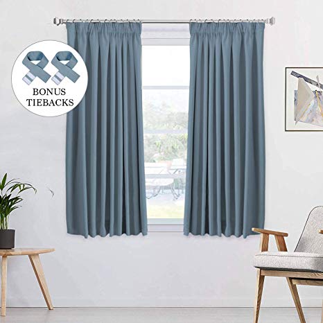 H.VERSAILTEX 2 Panels Citadel Blackout Curtains Thermal Insulated Pencil Pleat Short Curtain Drapes Room Darkening & Energy Saving for Bedroom/Kitchen with Two Matching Tiebacks, 46" Width x 54" Drop