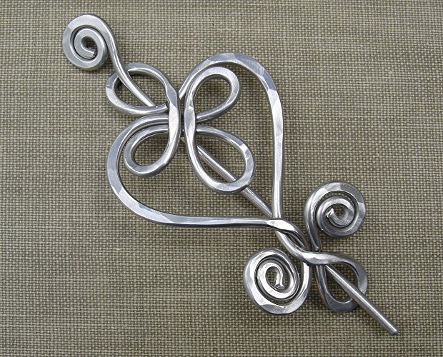 Celtic Heart Aluminum Shawl Pin, Sweater Brooch, Scarf Pin