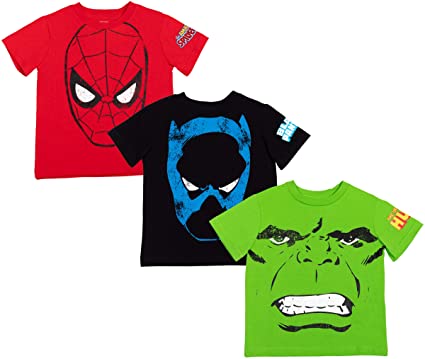 Marvel Avengers Spiderman Hulk Black Panther Avengers 3 Pack Short Sleeve T-Shirts