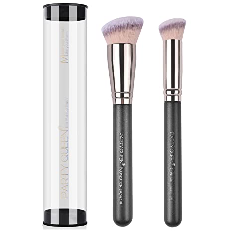 Party Queen Makeup Brushes Pro Foundation Brush and Flawless Concealer Brush Contour Brush for Blending Liquid,Buffing,Cream Cosmetics Face Make up