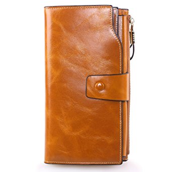 AINIMOER Women's Large Capacity Luxury Leather Ladies Wallet With Zipper Pocket