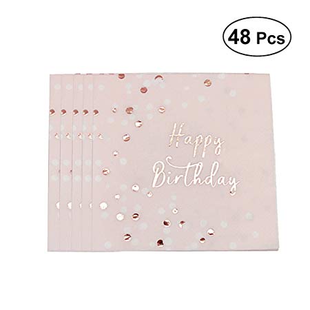48pcs Happy Birthday Rose Gold Gilding Napkins Pink Disposable Tissue Napkin for Birthday Dinner Party Favors Supplies