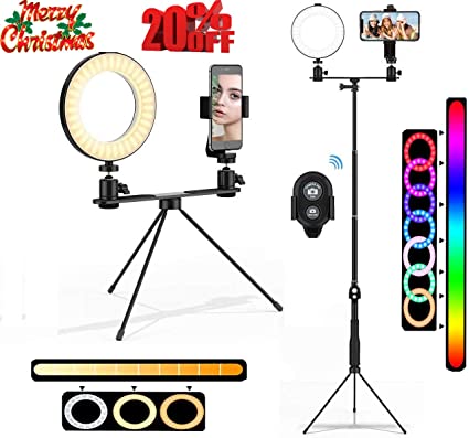 KEYUTE 6" RGB Dimmable Ring Light, LED Selfie Ring Light with Adjustable Tripod Stand & Cell Phone Holder Lighting Kit for Makeup Self-Portrait Photography Video (6" RGB Ring Light)