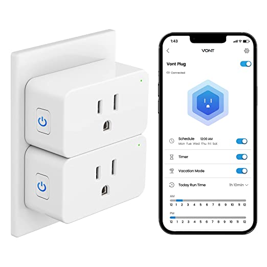 Vont Smart Plug [2 Pack] Alexa Smart Plugs, WiFi   Bluetooth, Google Assistant & IFTTT, Voice Command, Timer & Schedules, Control Anywhere, Vacation Mode, ETL & FCC Certified, No Hub Required