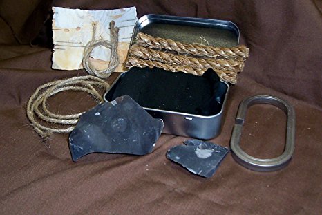 Complete Flint and Steel Fire Starter Set with Hinged Tinder Box & English Flint