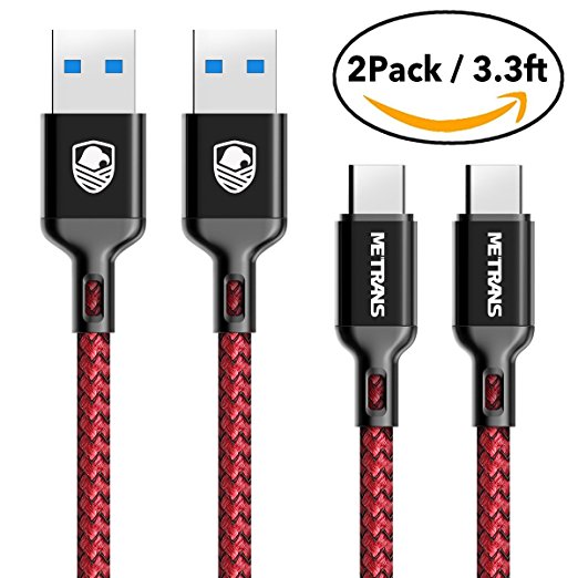 USB Type C Cable, Metrans USB 3.1 Cable Gen1 Nylon Braided Cable Fast Charging Sync Data Cable for Samsung Galaxy S8, S8 , LG G6 G5 V20, Nexus 5X 6P, MacBook, ChromeBook Pixel(3.3FT/2-Pack,Red)