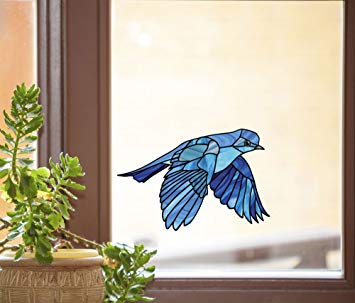 Bird - Bluebird in Flight - Stained Glass Style See-Through Vinyl Window Decal - Copyright 2015 Yadda-Yadda Design Co. (Variations Available) (MD 5.75" w x 4" h)